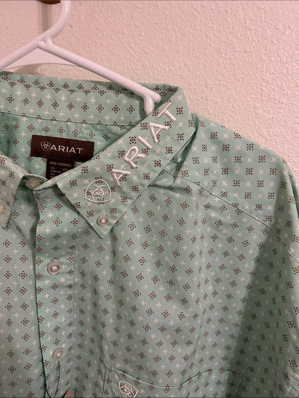 Ariat Mens Team Logo Twill LS Shirt Light Green Classic Fit XXL New - Picture 4 of 5